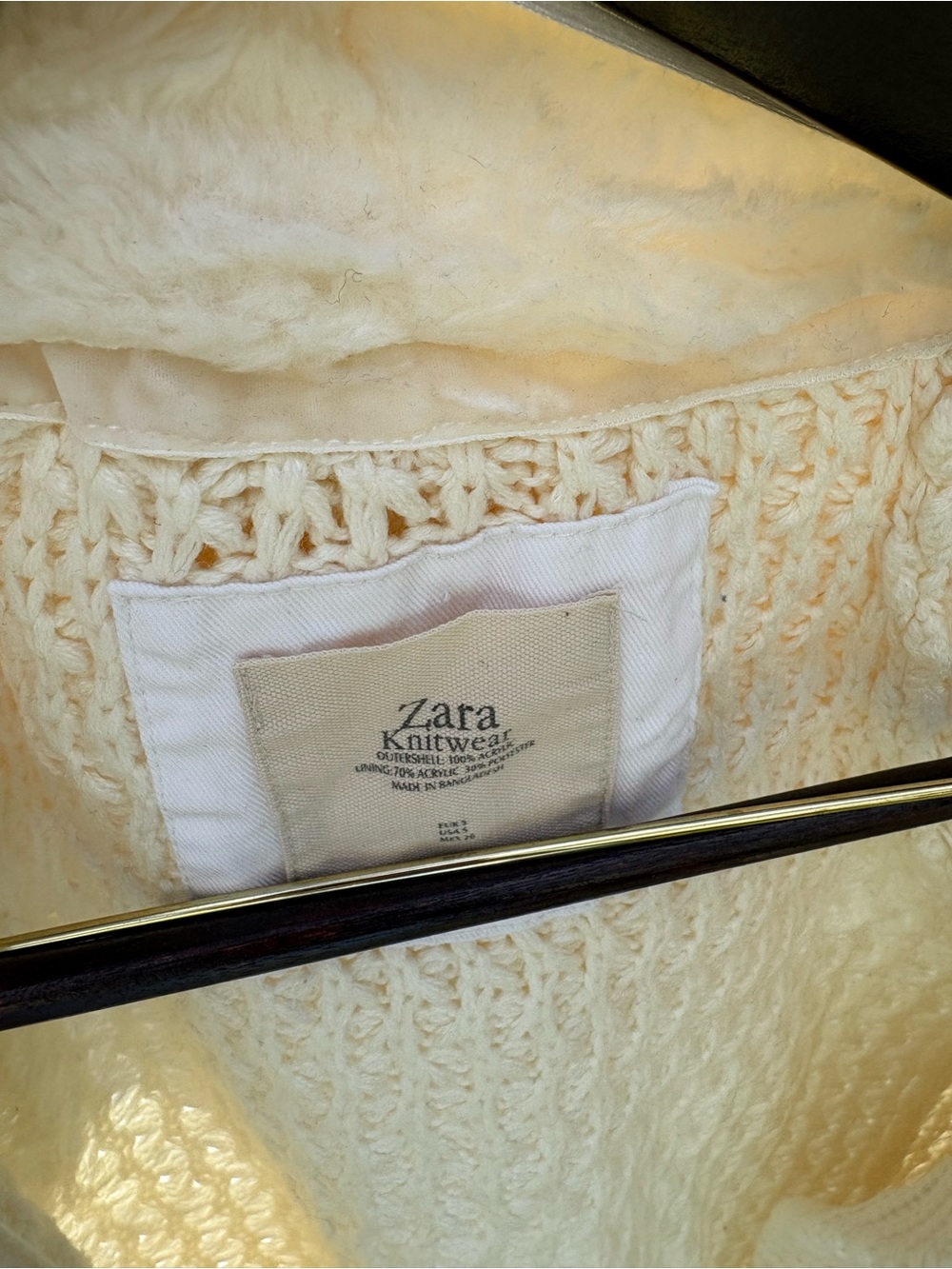 Zara Cream Cable Knit hoodie sweater